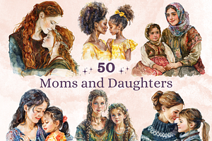 Moms And Daughters Clipart