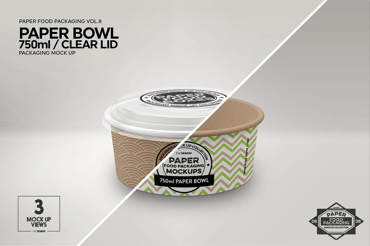 750ml Paper Bowl Clear Lid Mockup, a Packaging Mockup by INCDesign (Photo 5 of 7)