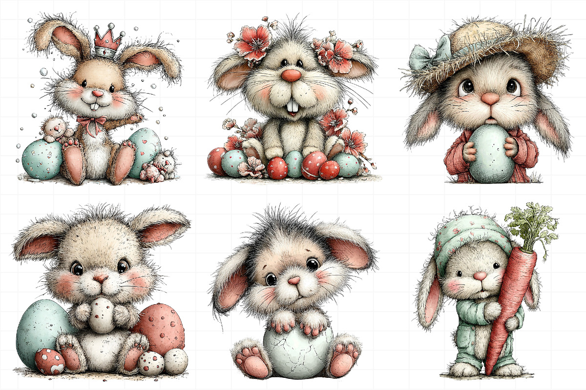Whimsical Funny Easter Bunny Clipart, an Illustration by Daily.Designs (Photo 7 of 7)