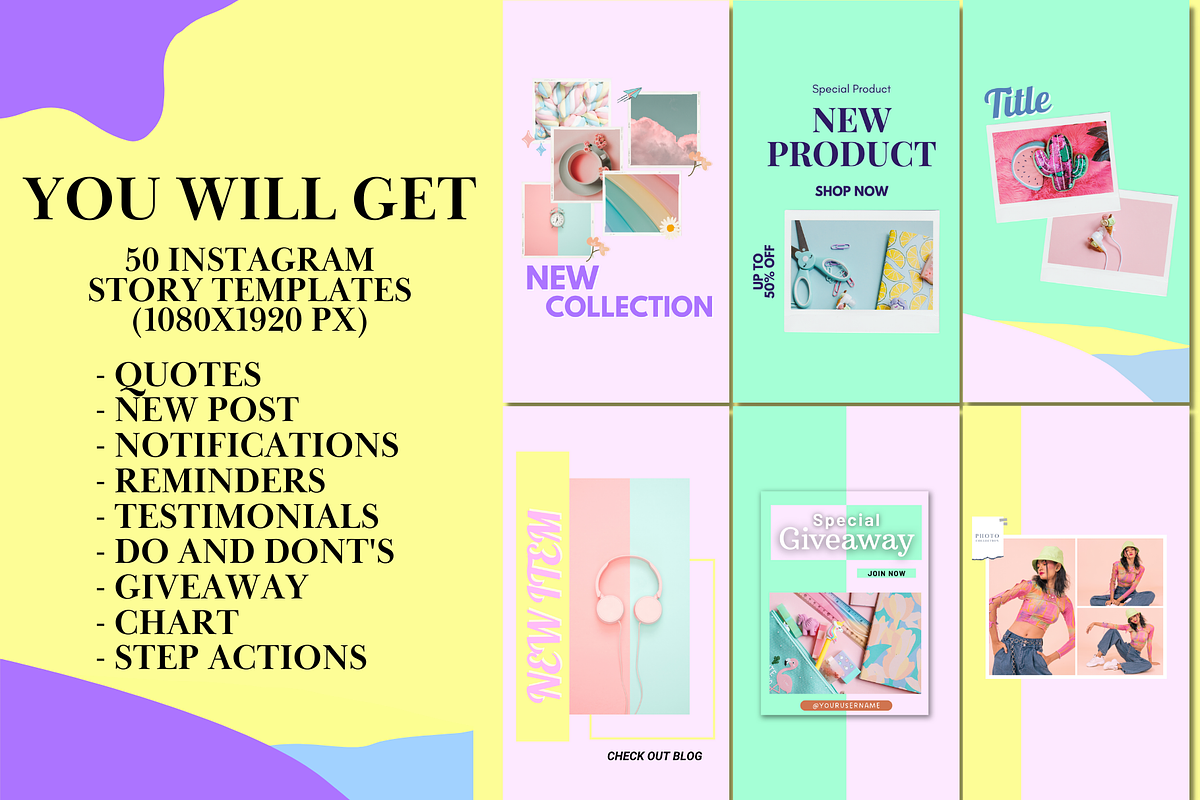 50 Instagram Story Templates Pastel, a Social Media Template by Daily Creative (Photo 2 of 5)