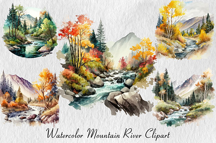 Woodcut Mountain River | Graphics ~ Creative Market