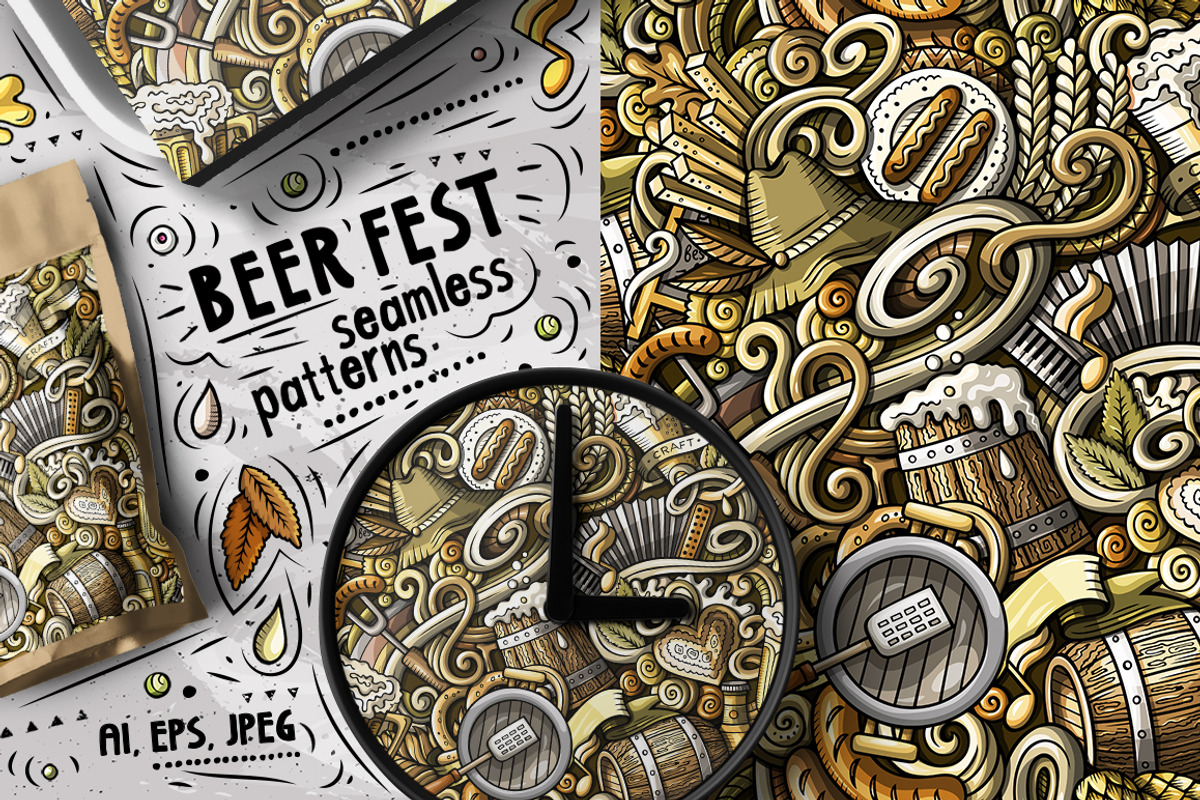 7 Beer Doodle Seamless Patterns Set, a Pattern Graphic by BALABOLKA (Photo 2 of 8)