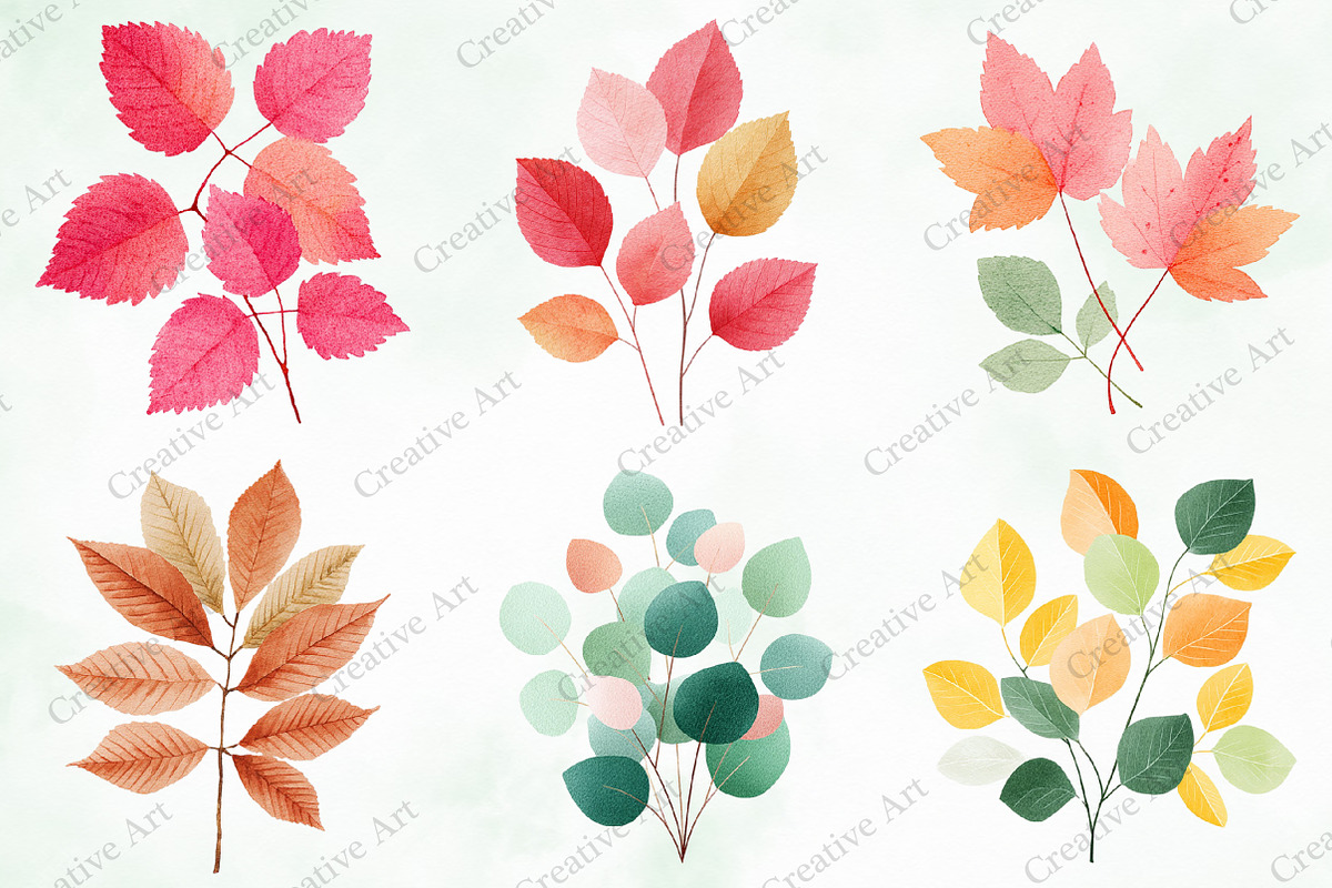 Watercolor Leaves Clipart Set, an Illustration by Creative Art (Photo 4 of 10)
