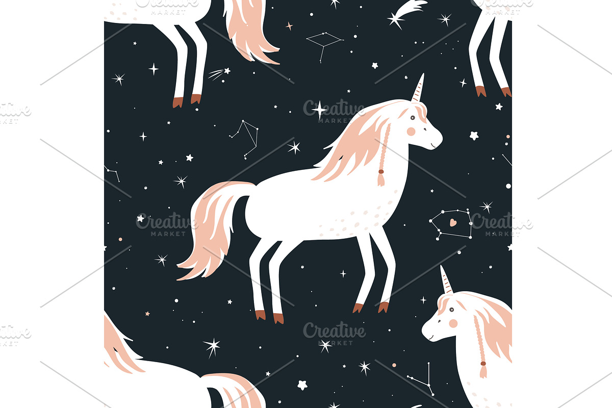 Seamless pattern with cute unicorns, an Animal Illustration by Toltemara