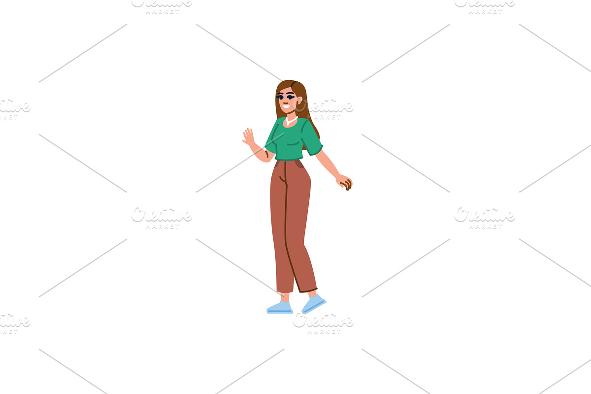 Young woman waving hand and smiling, a Person Illustration by pikepicture