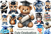 Watercolor Cute Graduation Clipart, an Illustration by Craft Nest (Thumbnail 1 of 6)