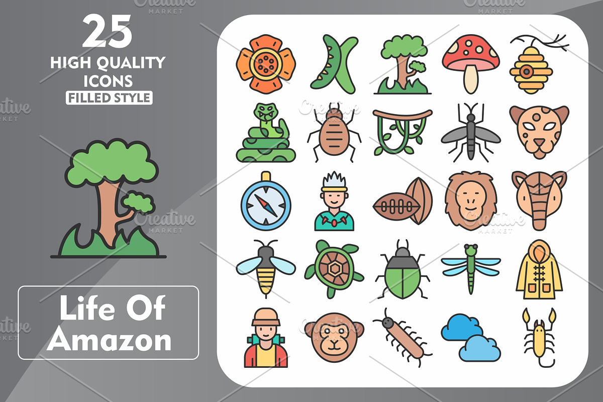 25 Life of Amazon Line Filled Icons, an Icon by Pexelpy
