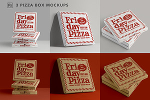 3 Pizza Box Mockup