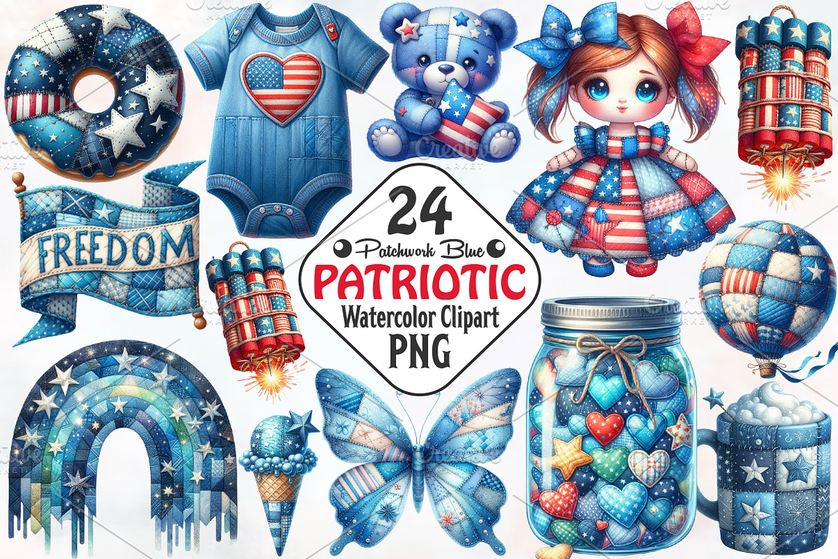 Patchwork Blue Patriotic Sublimation, an Illustration by RobertsArt (Photo 1 of 7)