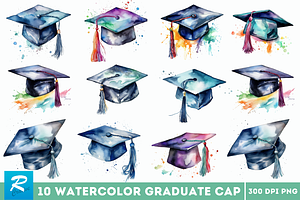 Watercolor Graduate Flower Clipart B