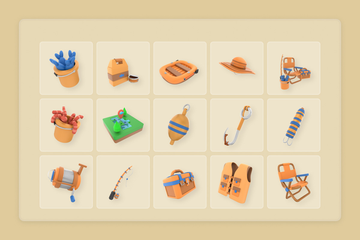 Fishing 3D Icon Set Outdoor Adventur, a Work Illustration by twinstd (Photo 6 of 6)