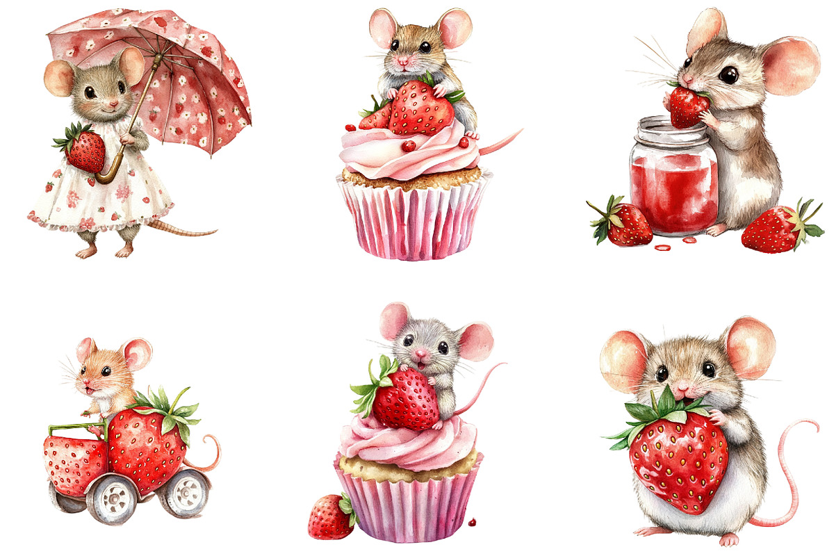 Mouse Animals Strawberry Clipart, a Seasonal Illustration by DreamArtGraphic (Photo 3 of 4)