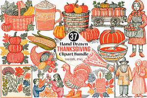 Hand Drawn Thanksgiving Clipart, an Illustration by Canvas Craft