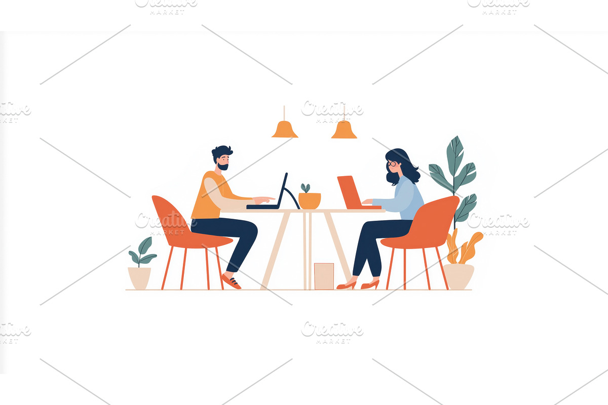 Illustrated scene of a man and woman, a Person Illustration by Sergey Kotenev