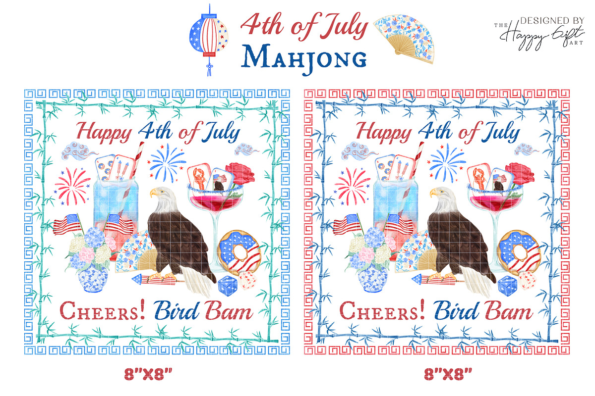 4th of July Mahjong cocktails, a Decorative Illustration by TheHappyGiftArt (Photo 8 of 10)
