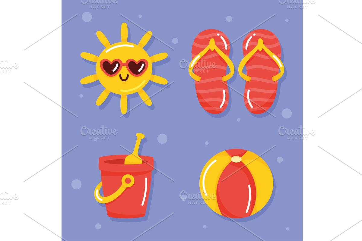 four summer vacations icons, an Object Illustration by studiogstock