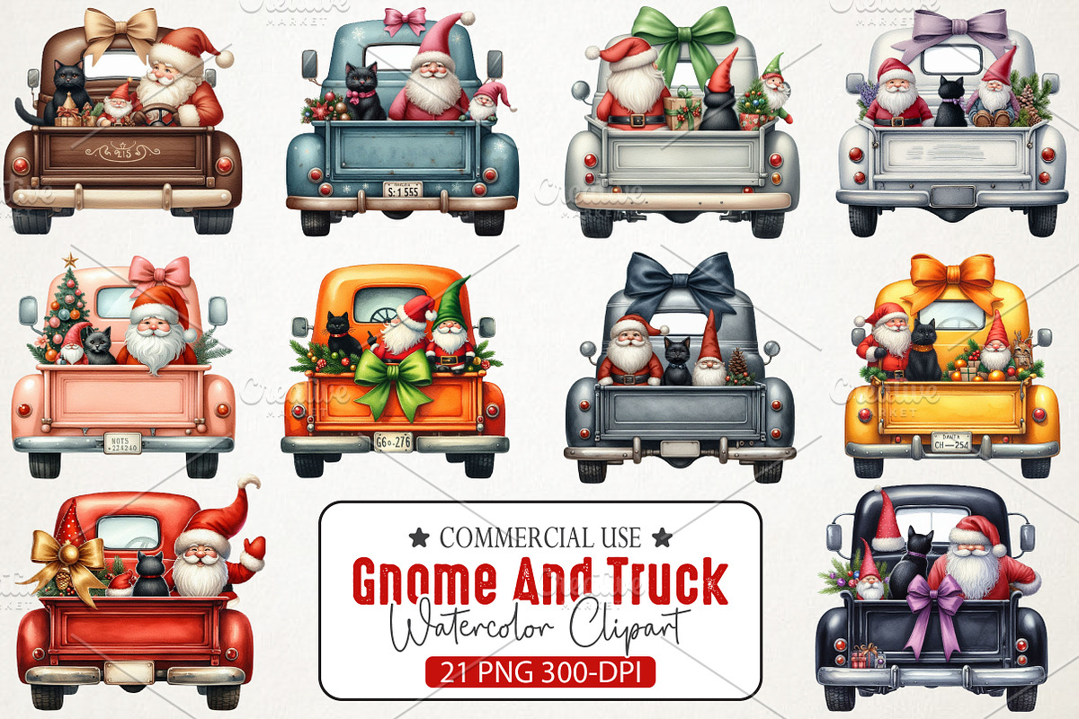 Christmas Gnome And Truck Clipart, an Illustration by RobertsArt (Photo 1 of 7)
