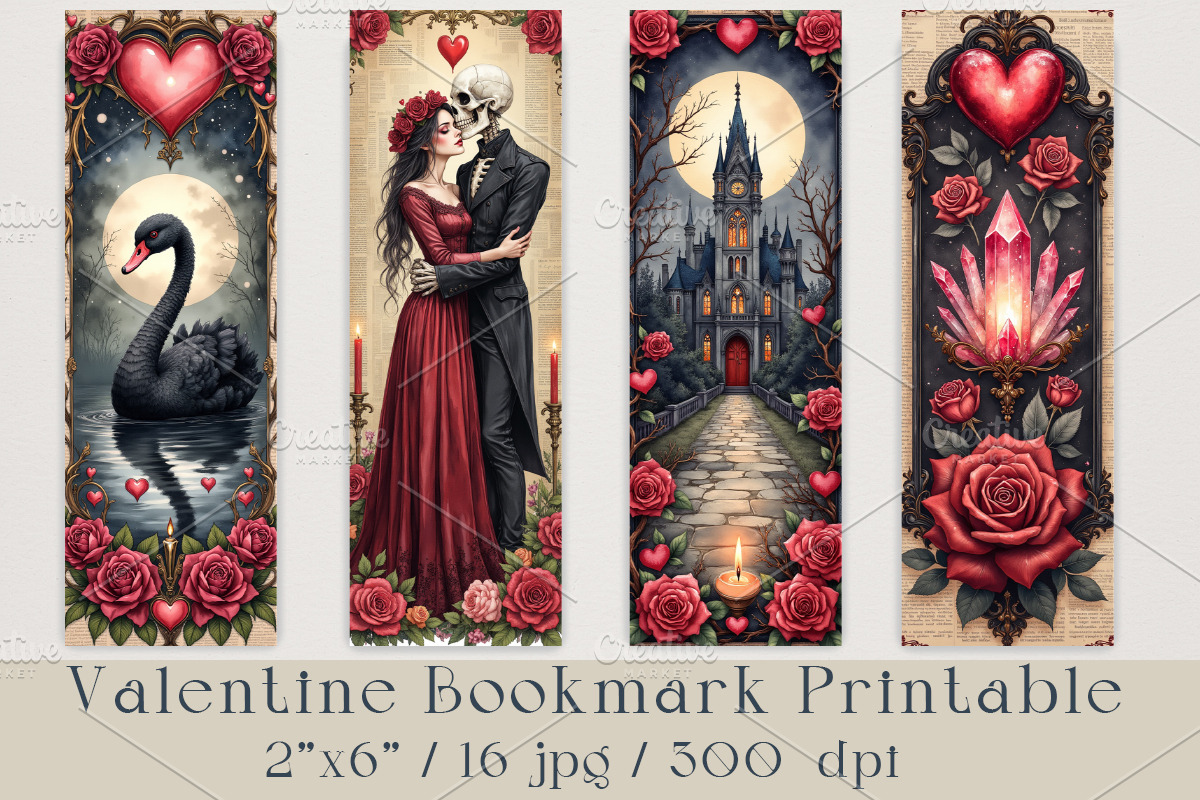 Romantic Gothic Valentine Bookmarks, a Decorative Illustration by GalaDesign03 (Photo 2 of 4)