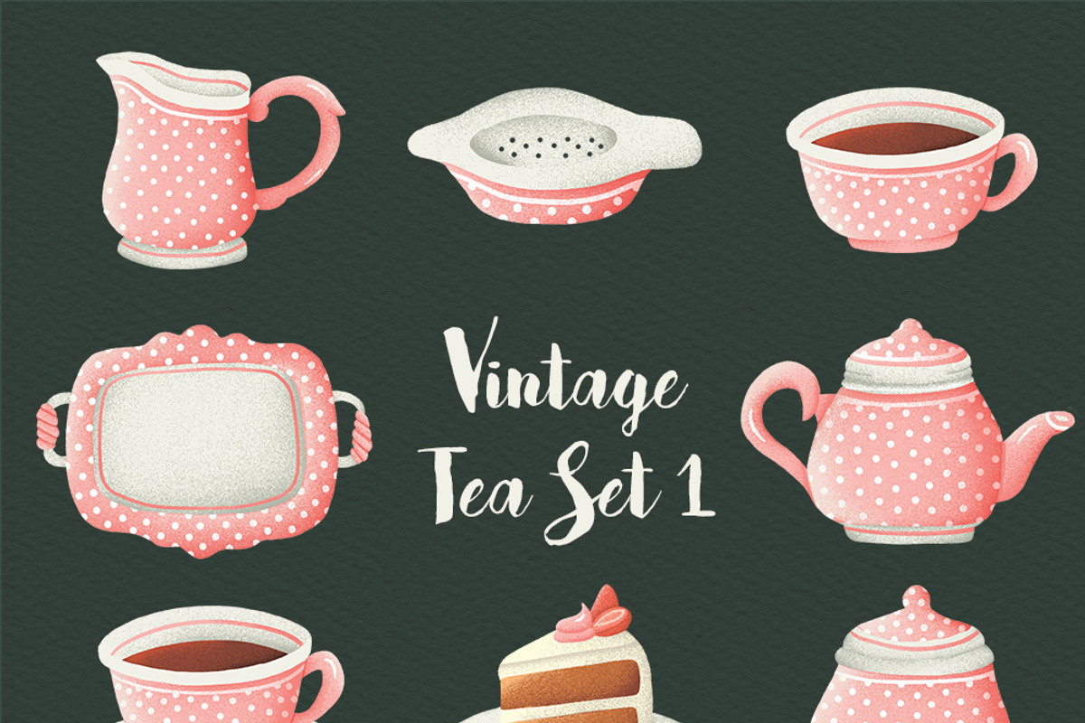 Vintage Tea Set Clipart - 1, an Object Graphic by Ladle&co. (Photo 3 of 3)