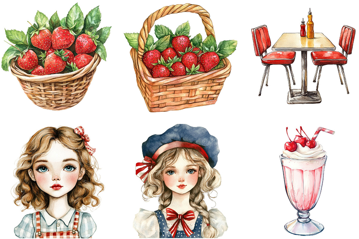 Watercolor Americana Girl Clipart, an Illustration by Designking (Photo 2 of 5)