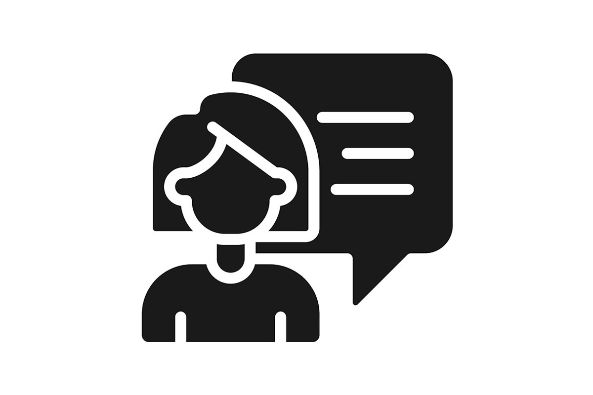Talking woman with speech bubble, a Solid Icon by IMG Visuals