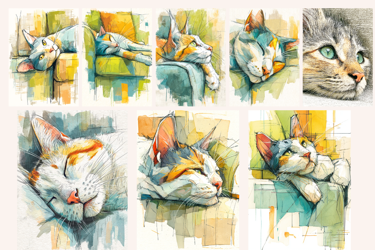 Watercolor Cats on the Couch, an Animal Illustration by PrintHaven Designs (Photo 2 of 9)