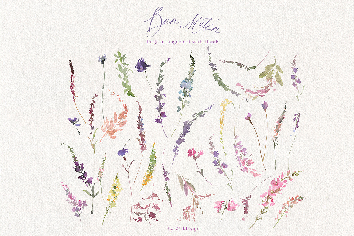 Bon Matin Watercolor Floral Clip Art, a Decorative Illustration by whiteheartdesign (Photo 17 of 18)