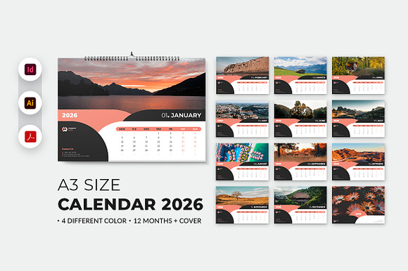 A3 Landscape Calendar 2026 Printable preview 6