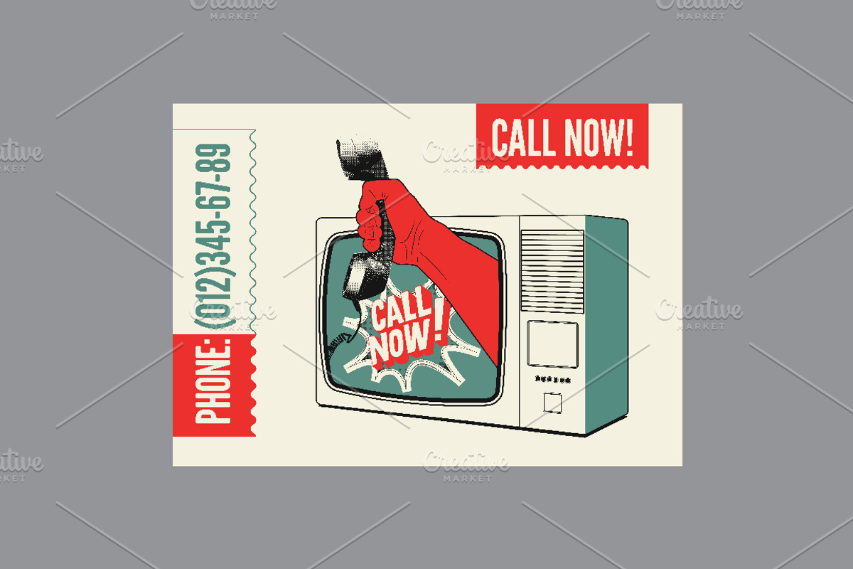 Call Now! Vector retro poster set., a Technology Illustration by PoPaShop (Photo 6 of 8)