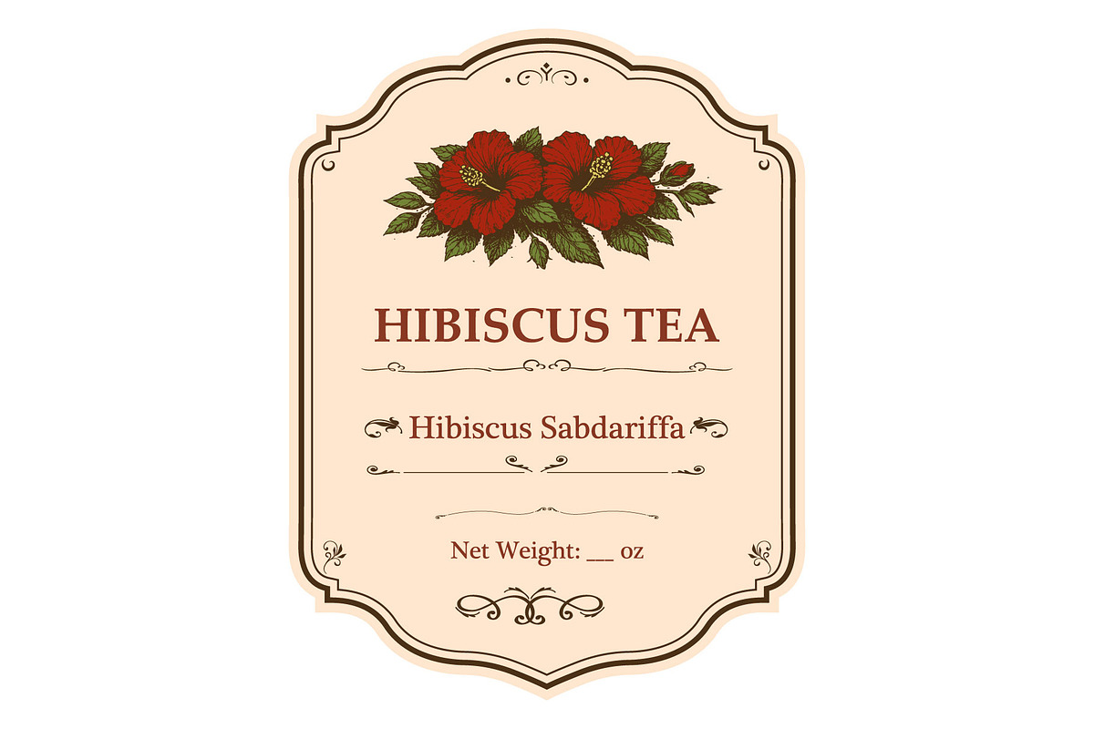 Vintage Hibiscus Tea Label, a Food Illustration by MkStudio (Photo 3 of 3)