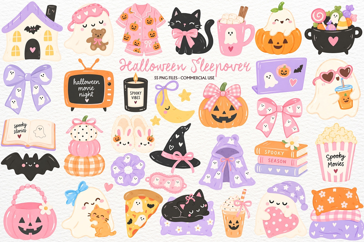 Halloween Sleepover Clipart Preppy, a Seasonal Illustration by SugarCloudStudioArt (Photo 1 of 6)
