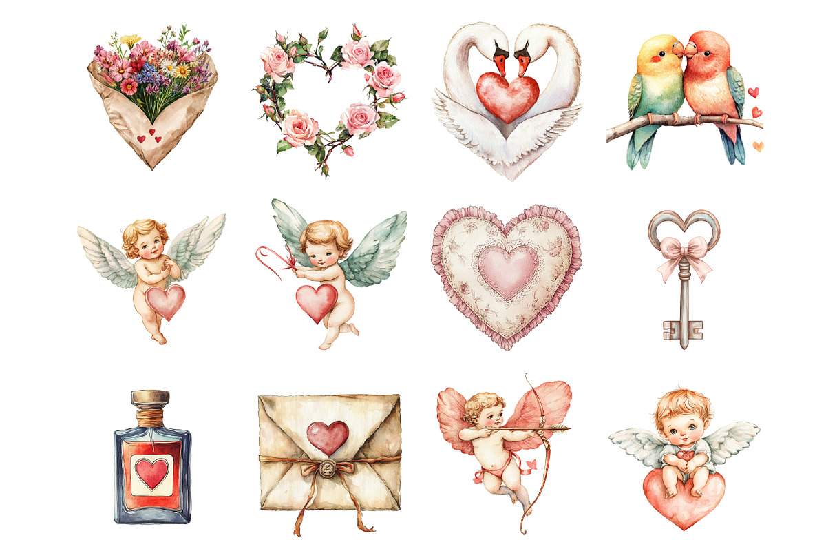 Vintage Cute Valentine's Day Clipart, an Illustration by Design Market (Photo 2 of 3)