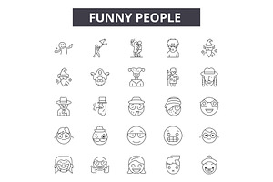 Funny People Line Icons For Web And