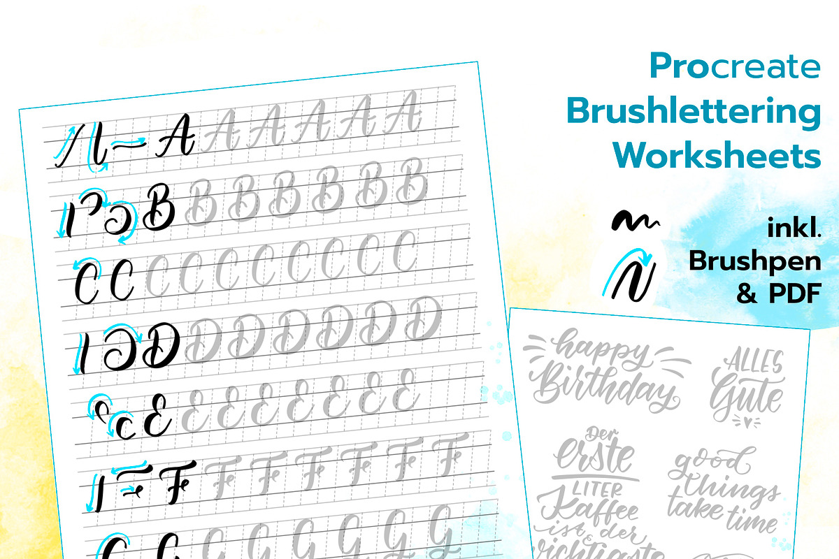 Procreate Brushlettering Worksheets, a Brochure Template by buntegalerie (Photo 2 of 2)