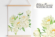 White peonies watercolor clipart, an Illustration by OlDm_Shop (Thumbnail 6 of 10)