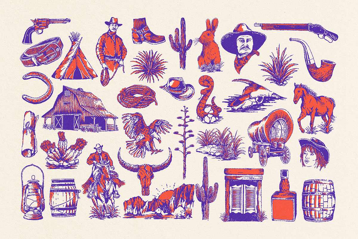 Wild West 35 icons Illustration Pack, an Object Illustration by Southerntown (Photo 2 of 3)