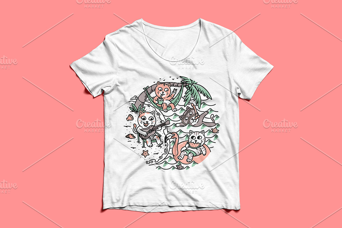 A group of cats on the beach 2, an Animal Illustration by gunaonedesign (Photo 4 of 4)