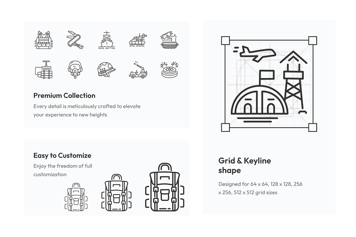 Military Icon Set, an Outline Icon by Prosymbols (Photo 3 of 5)