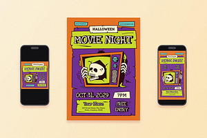 Halloween Movie Night Flyer Set, a Flyer Template by Aiyari Graphic