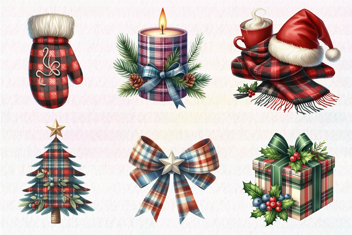 Kawaii Plaid Christmas Clipart, an Illustration by CreationArt (Photo 3 of 5)
