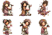 Whimsical Girl Hugging Cow Clipart, an Illustration by CraftArtStudio (Thumbnail 6 of 6)