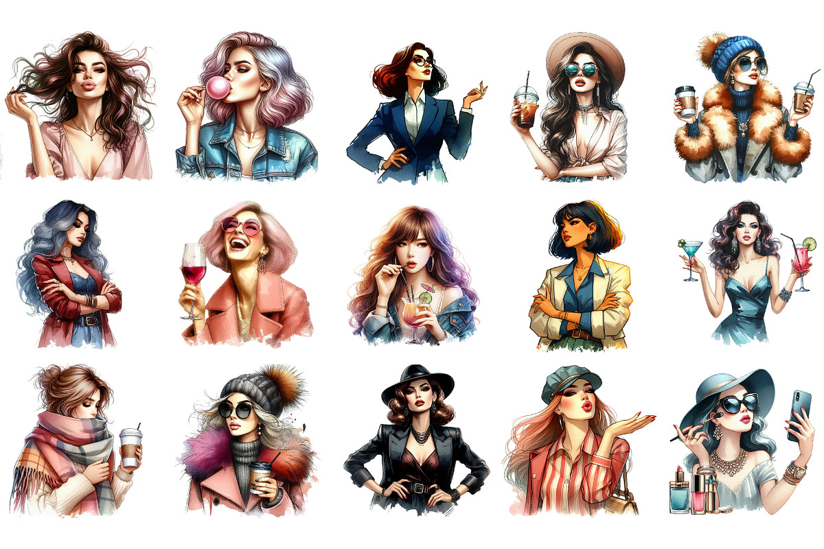Sassy Woman Watercolor Clipart, an Illustration by Designking (Photo 2 of 5)