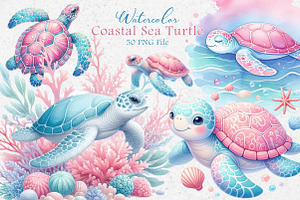 Coastal Sea Turtle Clipart, an Illustration by Dream Creation