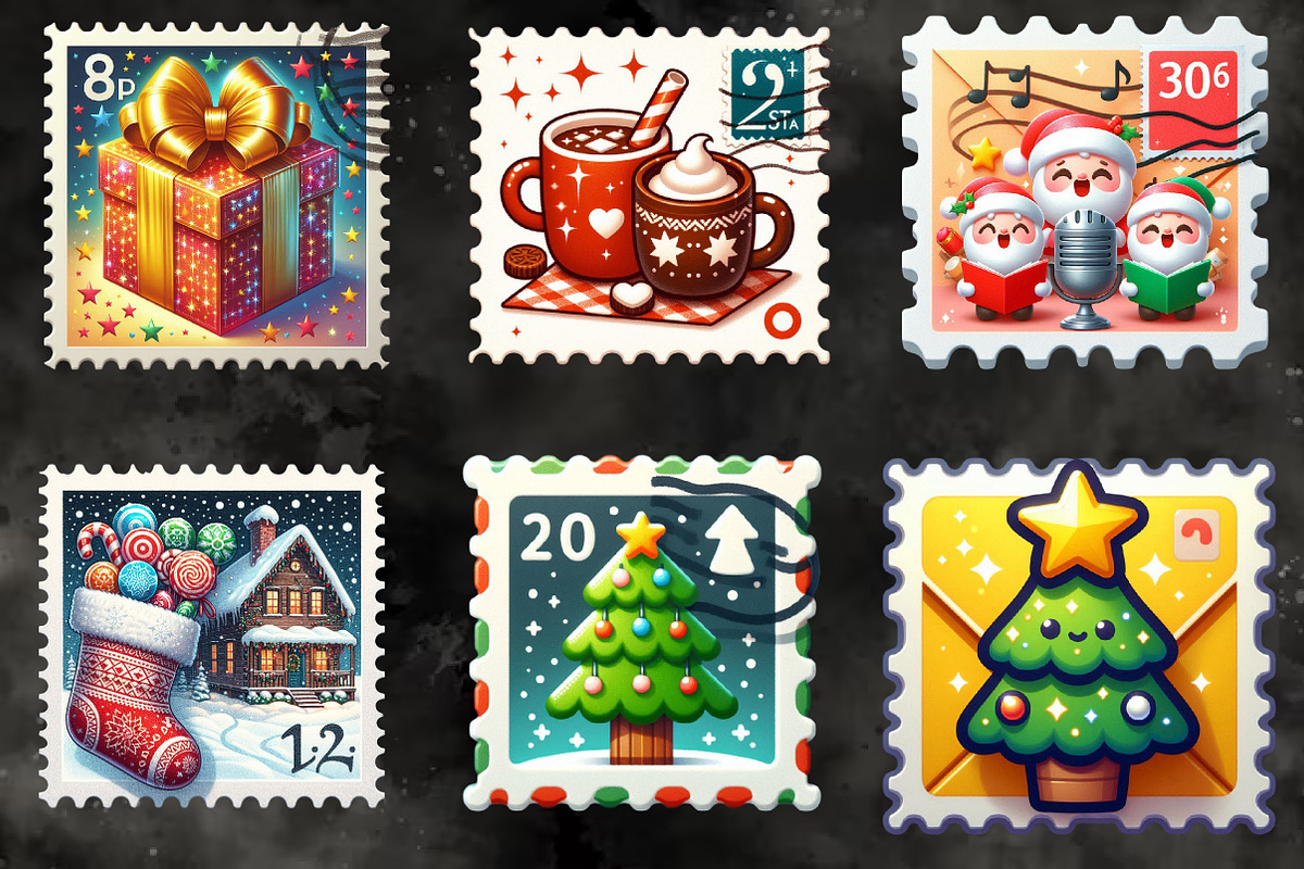 Cute Christmas Stamp & Envelope Set, an Illustration by RobertsArt (Photo 4 of 6)