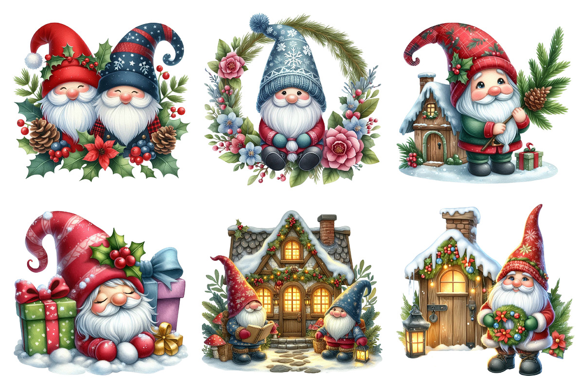 Christmas Gnome clipart bundle, an Illustration by SinaCreation (Photo 3 of 7)