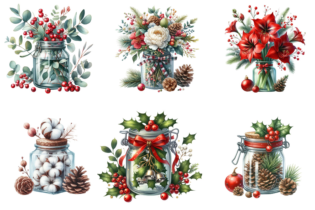 Christmas Flowers in Jar Clipart, an Illustration by DreamArtGraphic (Photo 3 of 5)