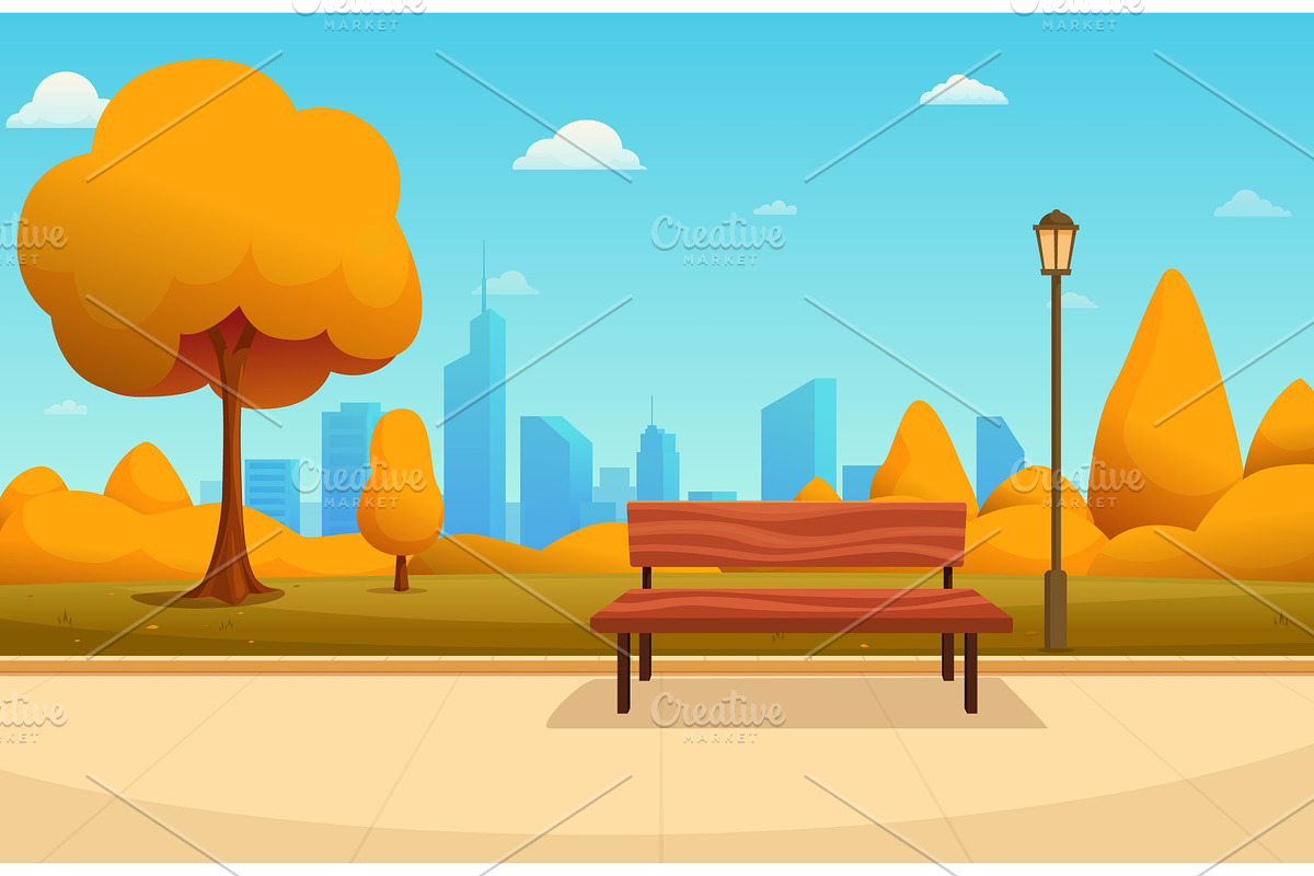 Autumn city park. Yellow seasonal, an Illustration by Valerie Bodnar