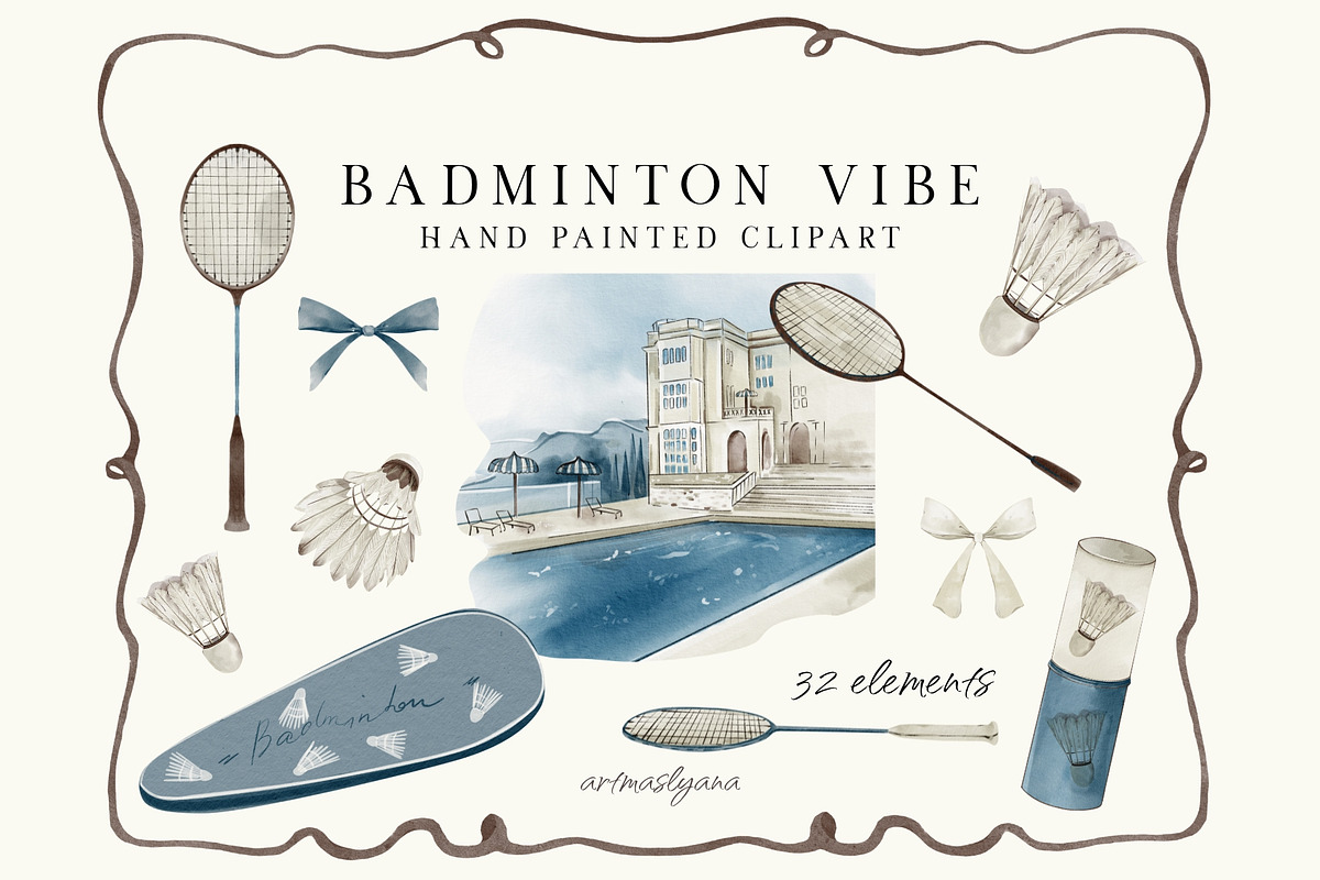 Badminton Vibe Hand Painted Clipart, a Sport Illustration by ArtMaslyana (Photo 1 of 7)