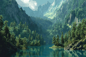 Mountain landscape with a lake, a Photo by Pavel_design