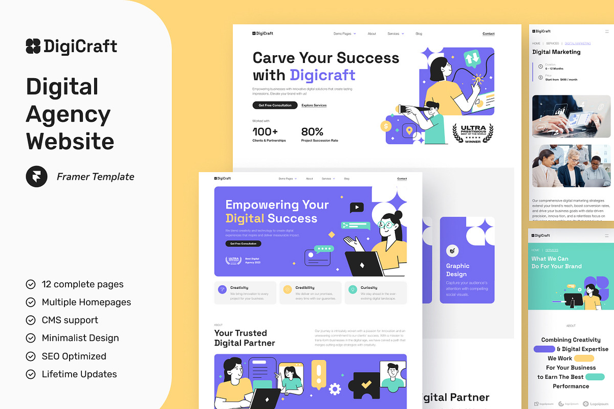 DigiCraft - Digital Agency Framer, a Websites & App Template by peterdraw (Photo 1 of 6)